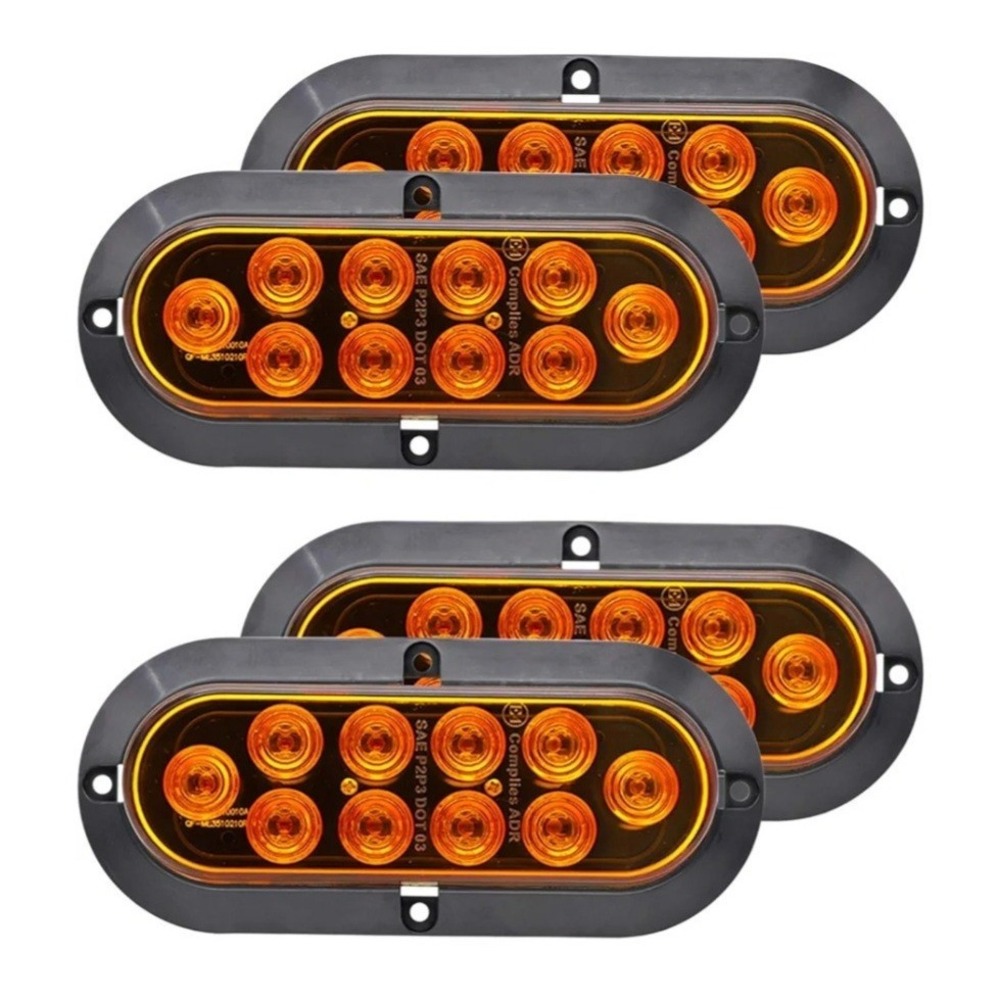 Meerkatt Oval 6 Inch Amber Light 10 LED Tail light Bulbs Turn‎ Signal Pack Of 4